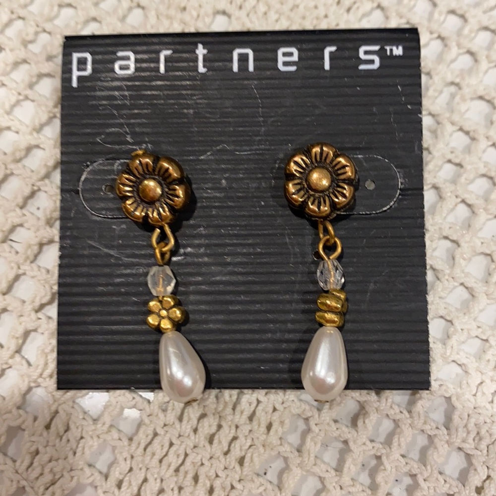 Partners Pearl and Floral Earrings NEW With Tag